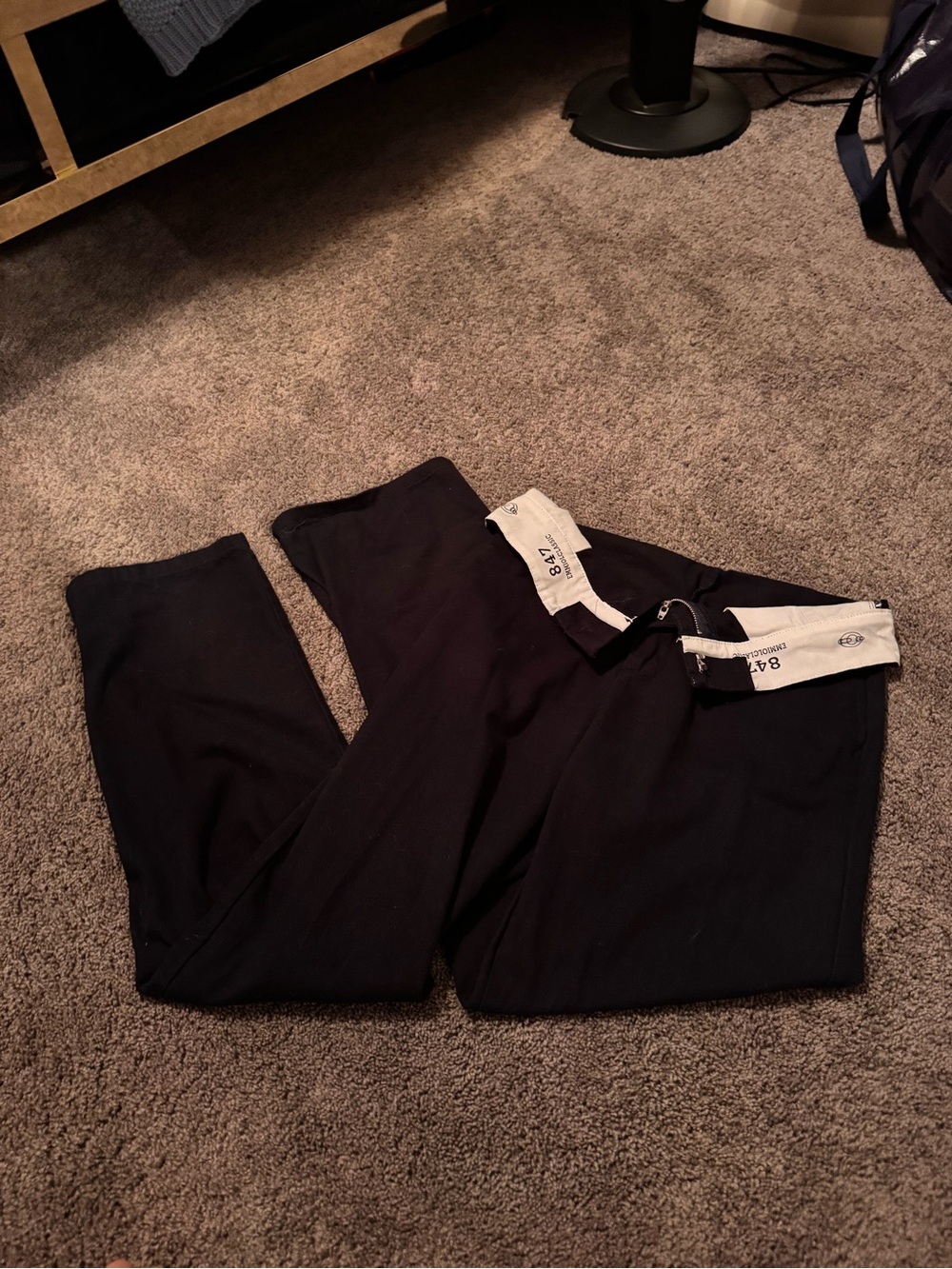 Women’s Dark Navy Pants - Classic Straight Fit, Textured Fold - Over